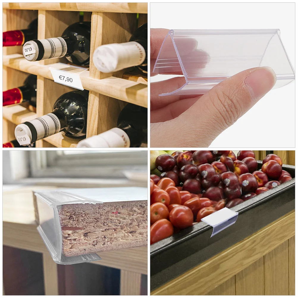 

60pcs Label Holders Transparent Sign Display Stands For Price Tags Shelf Labels Retail Accessories Store Display Holder
