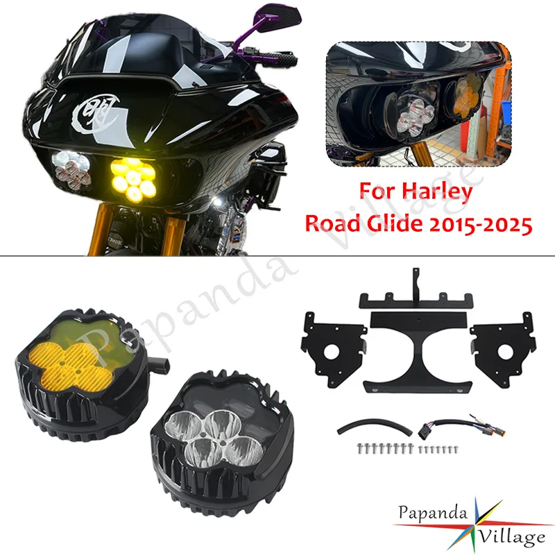 

Durable Black Motorcycle LED Headlight For Harley Road Glide Improved Lighting in Rain Fog and Night Driving Conditions 15-2025