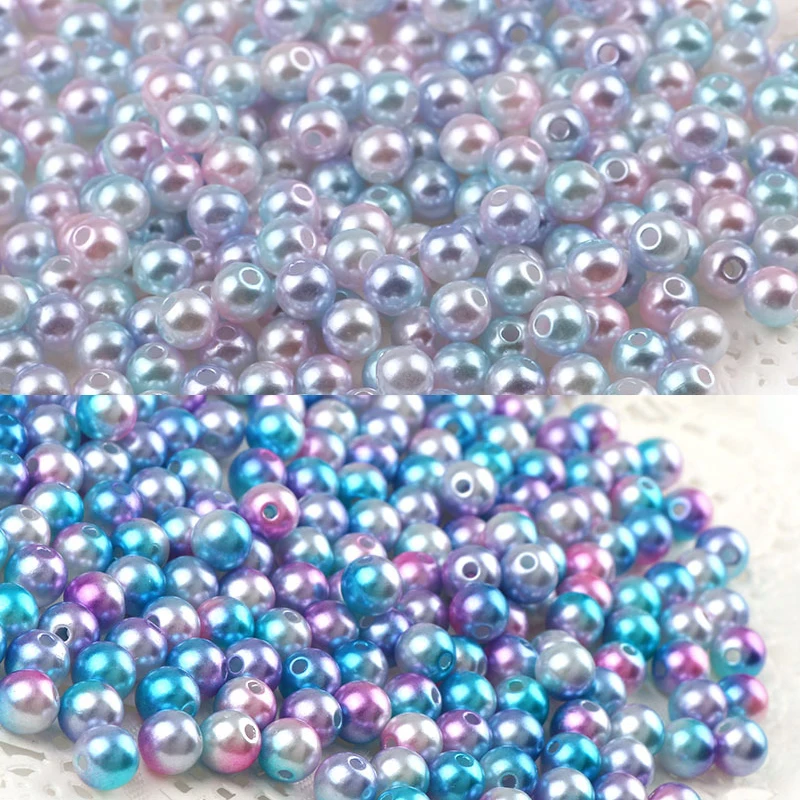 Mixed Rainbow Pearl With Hole ABS Loose Round Beads Colorful Garment Imitation Pearl Craft For Fashion Garment suppli 4/6/8/10mm