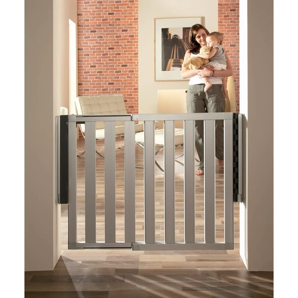 Loft Hardware Mounted Baby Gate for Stairs, Hallways and Doors, Extends 26.5"- 40" Wide, Silver Aluminum