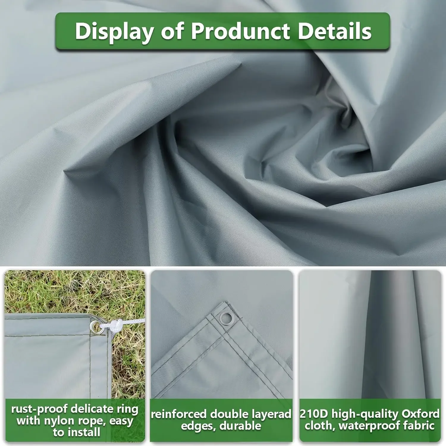 Waterproof Shade Cloth with Grommets Tent Tarp Cover Sunshade Sails Awning Rain Tarp for Outdoor Garden Patio Camping Hiking 3