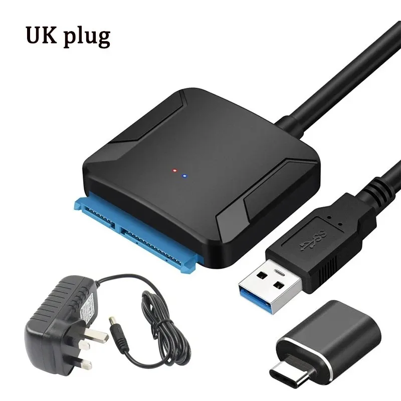 USB 3.0 to SATA Adapter Cable for 3.5/2.5 Inch SSD HDD SATA III Hard Drive Disk Support UASP with 12V Power Adapter- UK Plug