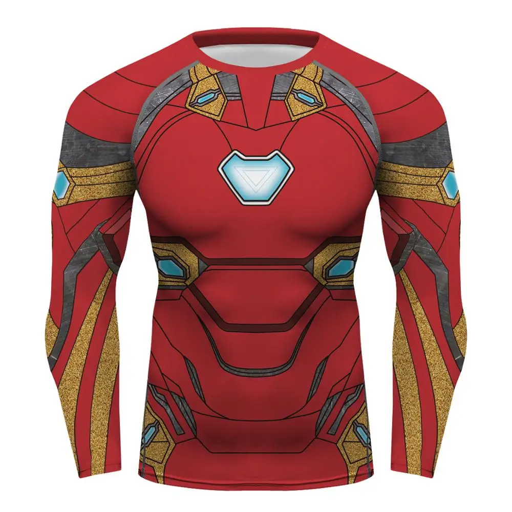 

custom camisa Superhero tights top compression shirt long sleeve Ironman Gym tshirt rashguard tshirt men's T shirt Red