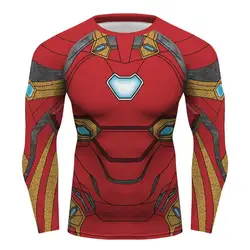 custom camisa Superhero tights top compression shirt long sleeve Ironman Gym tshirt rashguard tshirt men's T shirt Red
