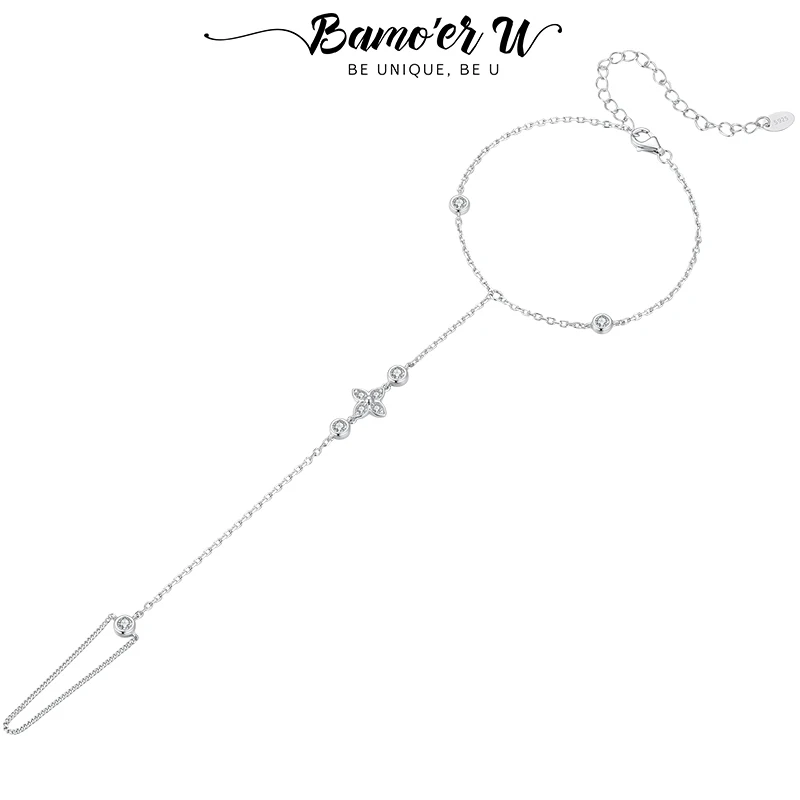 

Bamoer U четырехлистный клевер Муассанит браслет-цепочка на руку регулируемое кольцо с бусинами ручной работы для женщин модные ювелирные изделия в подарок