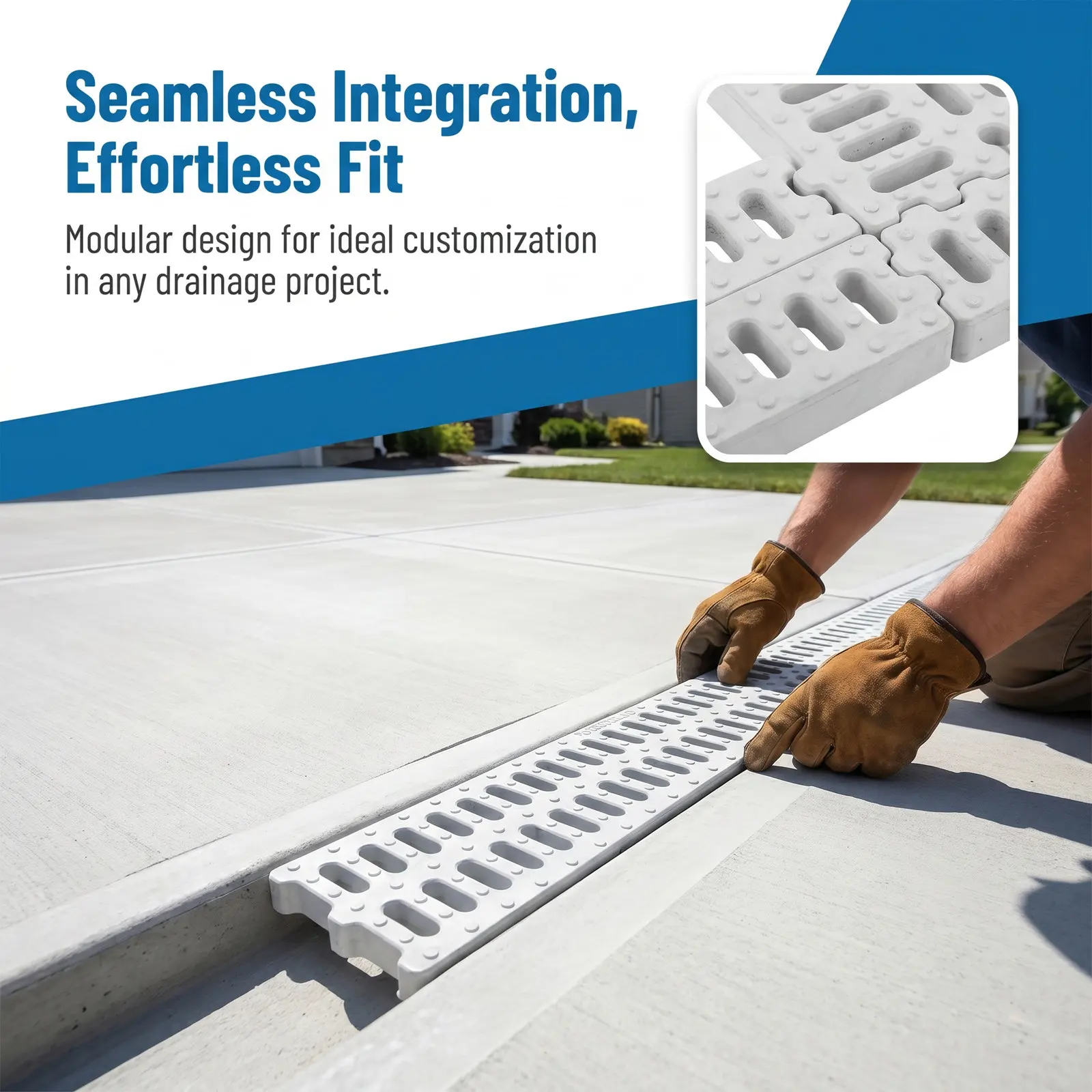 High Polymer Drainage Grate 19.7x3.9 Modular Outdoor Drainage Cover Trench Drain Grate for Sewer Channel Garage Driveway