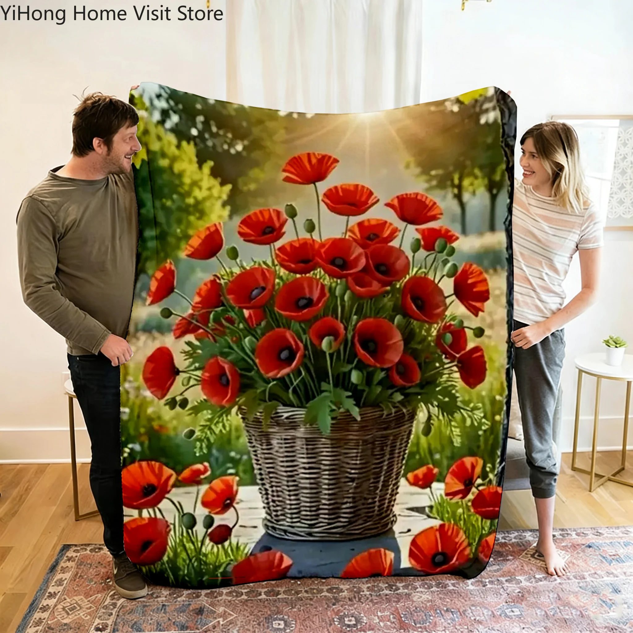 3D Poppy Flower Soft Plush Blanket,Flannel Blanket Throw Blanket for Living Room Bedroom Bed Sofa Picnic Hiking Leisure Napping