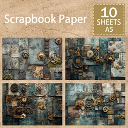 10 Sheets A5 Size Mechanical Punk Gear Globe Background Vintage Grunge Journal Planning Scrapbooking