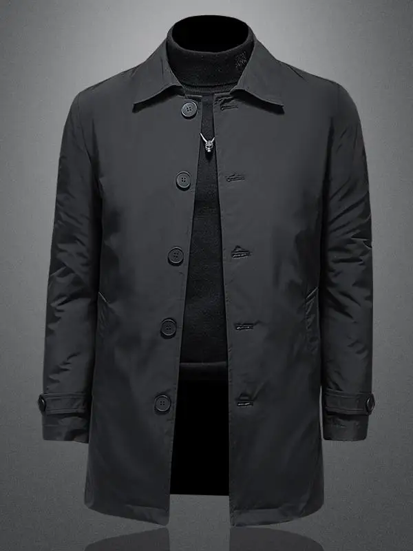 

Men's Mid-Length Slim Fit down Jaet Lightweight White Du Feather Warm Outerwear Casual Busin irt Collar Turn-down Co...