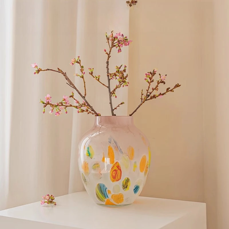 Vase ornament Living room flower arrangement light luxury high-end glass hydroponics pink design niche dining table gift