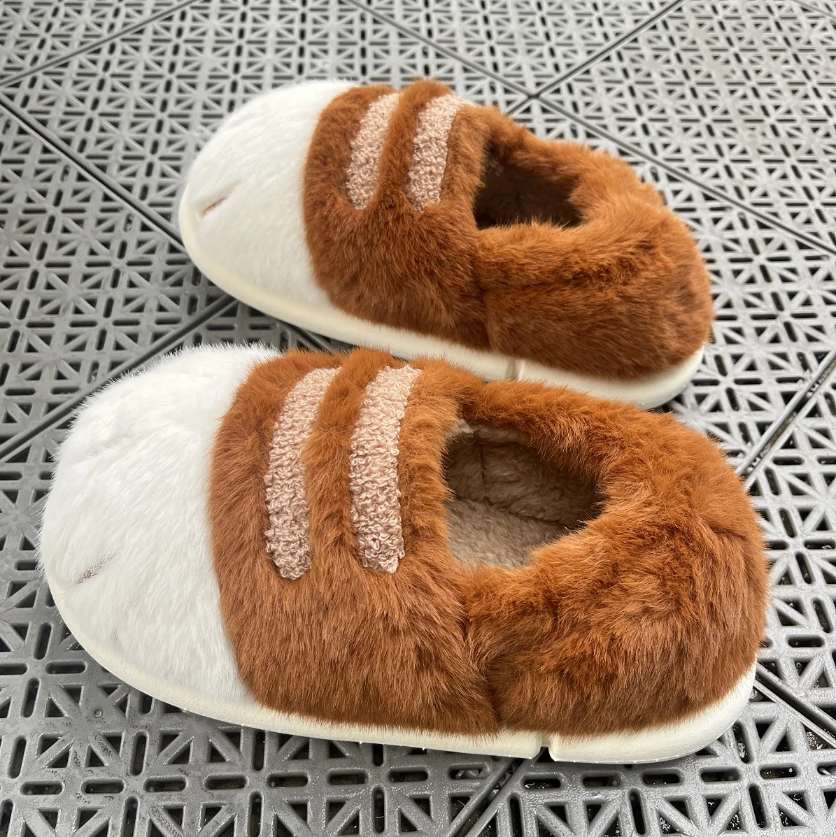 New plush fluffy cat feet slippers men's winter indoor furry slides shoes unisex warm shaggy cuddly animal kitty paw slipper man