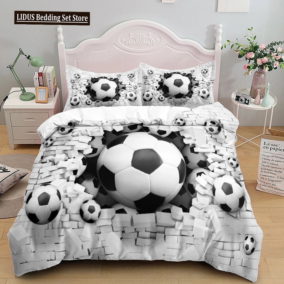 Football Duvet Cover Set 3D Soccer Printed Boys Teens Bedding Set Sports Theme Double Queen King Size 2/3pcs Comforter Cover