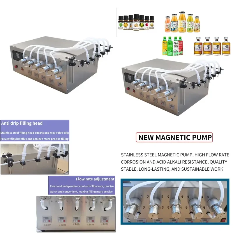 for 5 Head Magnetic Pump Liquid Filling Production Line Wine Vodka Toner Perfume Aroma Essential Oil Juice Filling Machine