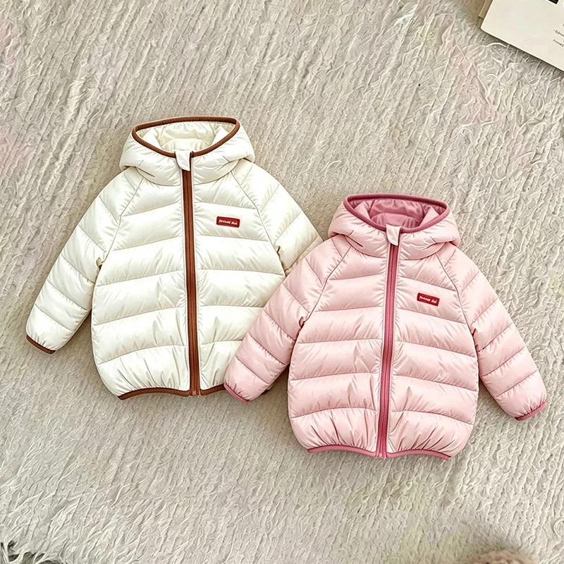 Coat New Winter Male and Female Children Color Blocking Lightweight Hooded Jacket Trendy Cotton Clothing Simple Daily