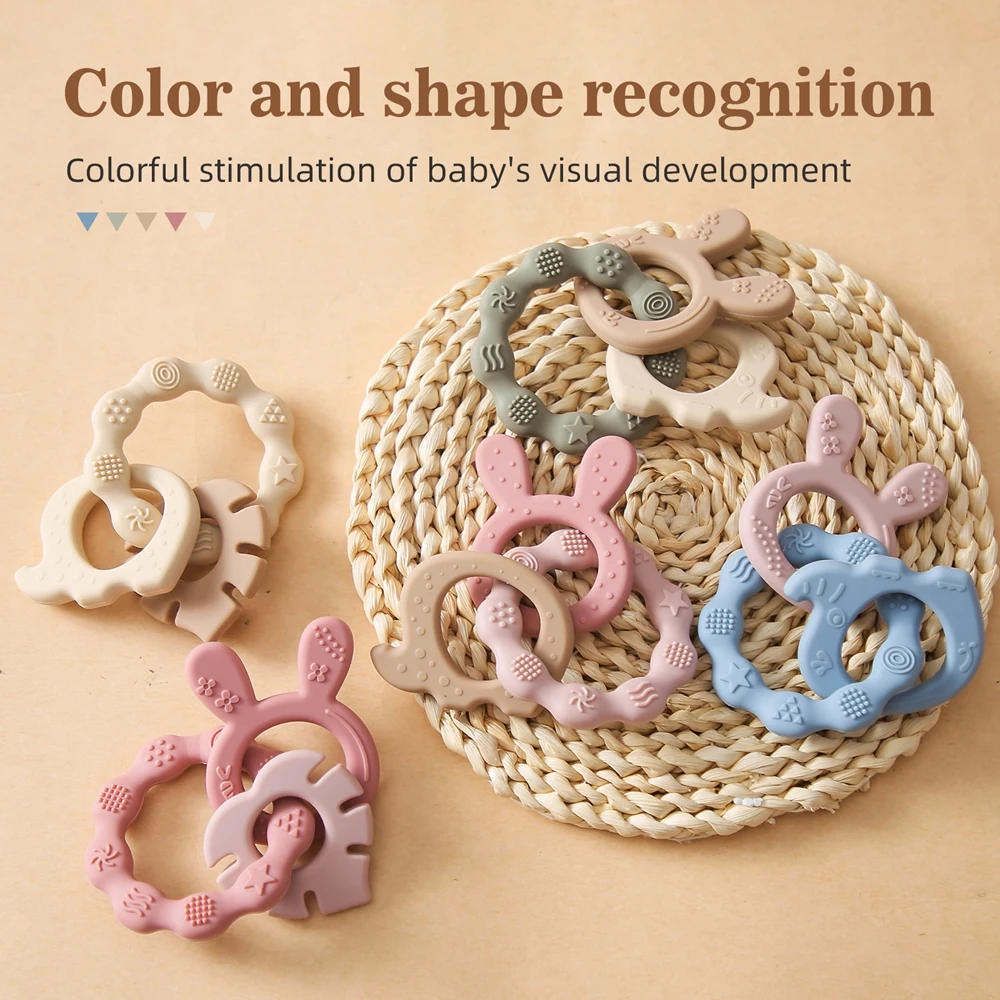 ซิลิโคนเด็กTeetherการ์ตูนBPAฟรีTeethingของเล่นเด็กSensory Teether Baby Careการ์ตูนกระต่ายTeether Rattleของเล่นสําหรับทารก