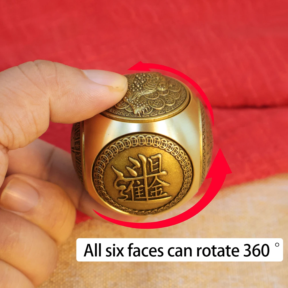 EDC Brass Dragon Dice Fidget Spinner Desk Decoration Six Sided Rotatable Lucky Decompress Copper Beads Souvenir