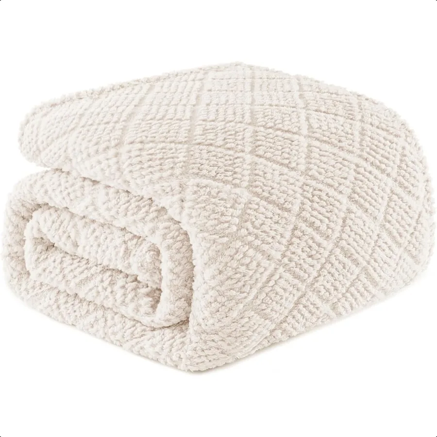 

Fuzzy Fleece Queen Size Blanket for Bed Soft Fluffy Jacquard Waffle Blankets for All Season Lightweight and Warm 90x90 Inch Ivo