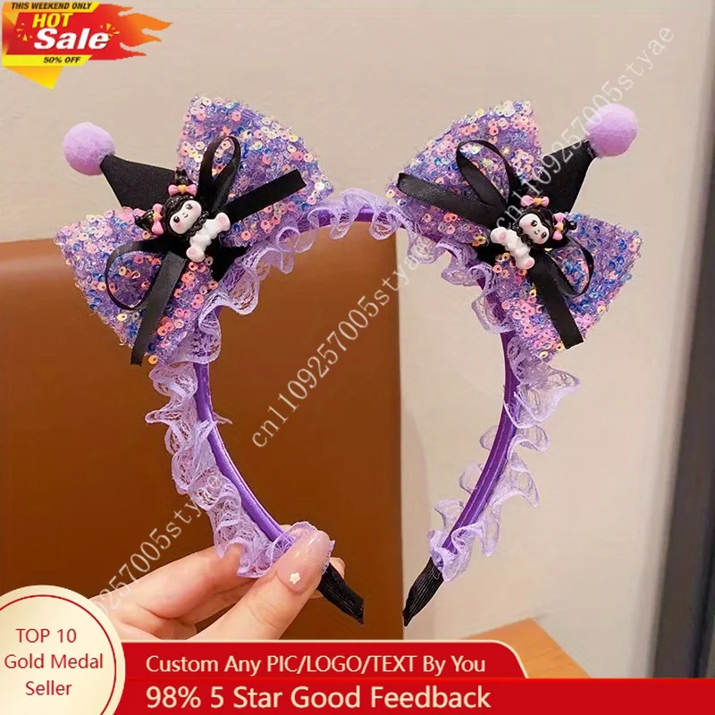 1pc Sanrio Kuromi Hairband Cute Cartoon Headwear Purple Bow Headband with Lolita Style Star Pendant Necklace for Women's Cosplay