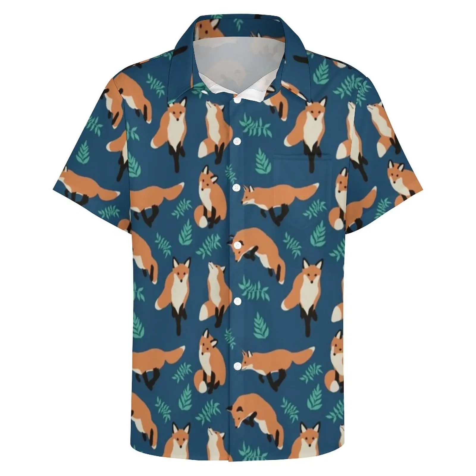 Bonito raposa animal praia camisa folhas verdes impressão havaiana camisas casuais masculino harajuku blusas verão roupas gráficas plus size 4xl