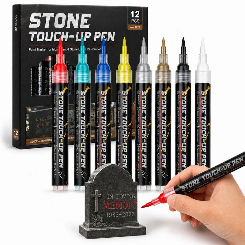 12‑Pack Tombstone Marker Pen, Waterproof Stone Touch‑Up Paint Pen, High Coverage for Restoring Headstone, Gravestone & Memorial
