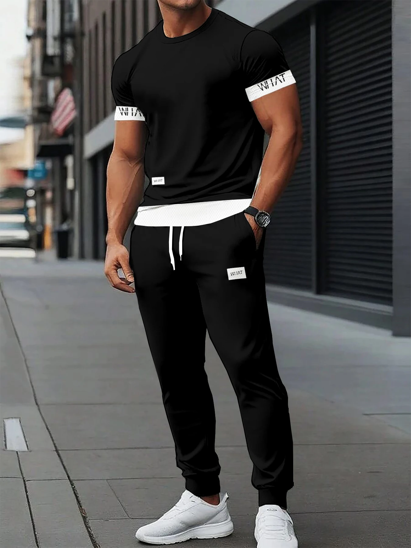 

2026 Summer New Men's Short-Sleeved Long Pants Set with 3D Letter Print - Street Casual Fashionable and Comfortable
