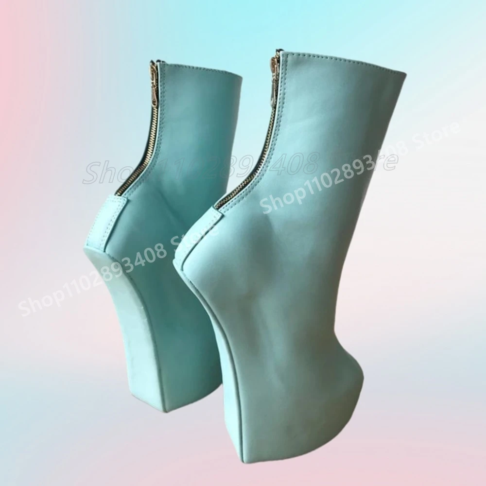 Lake Blue Strange Style Heel Mid Calf Boots Back Zipper Platform Matte Leather New Fashion Women Shoes 2024 Zapatos Para Mujere