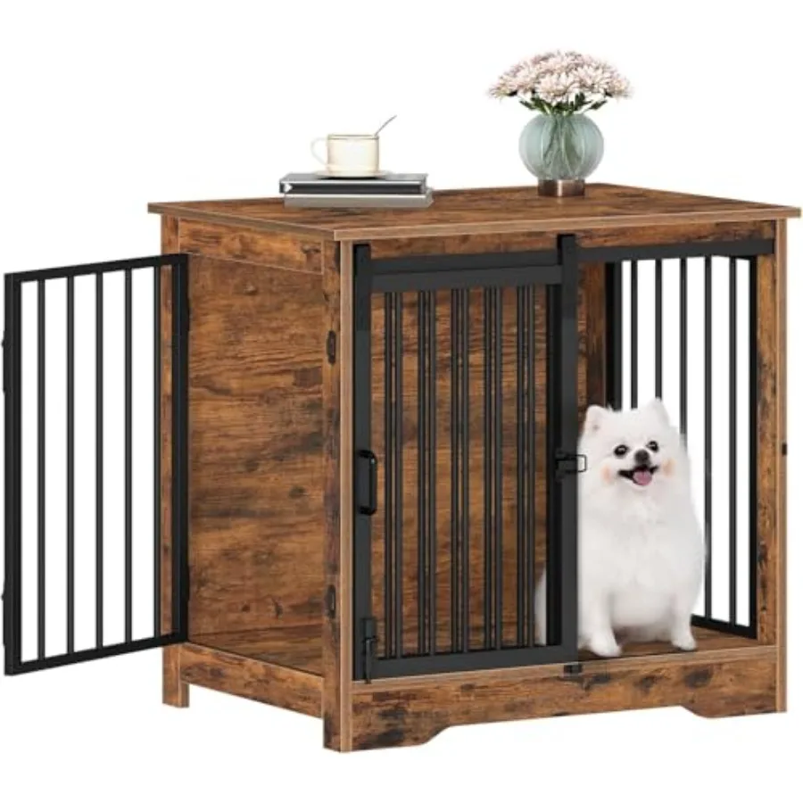

27.2 Dog Crate Furniture with Barn Door Heavy Duty Dog Kennel Indoor Wooden Pet Cage End Table for Small Medium Dogs up to 22 l