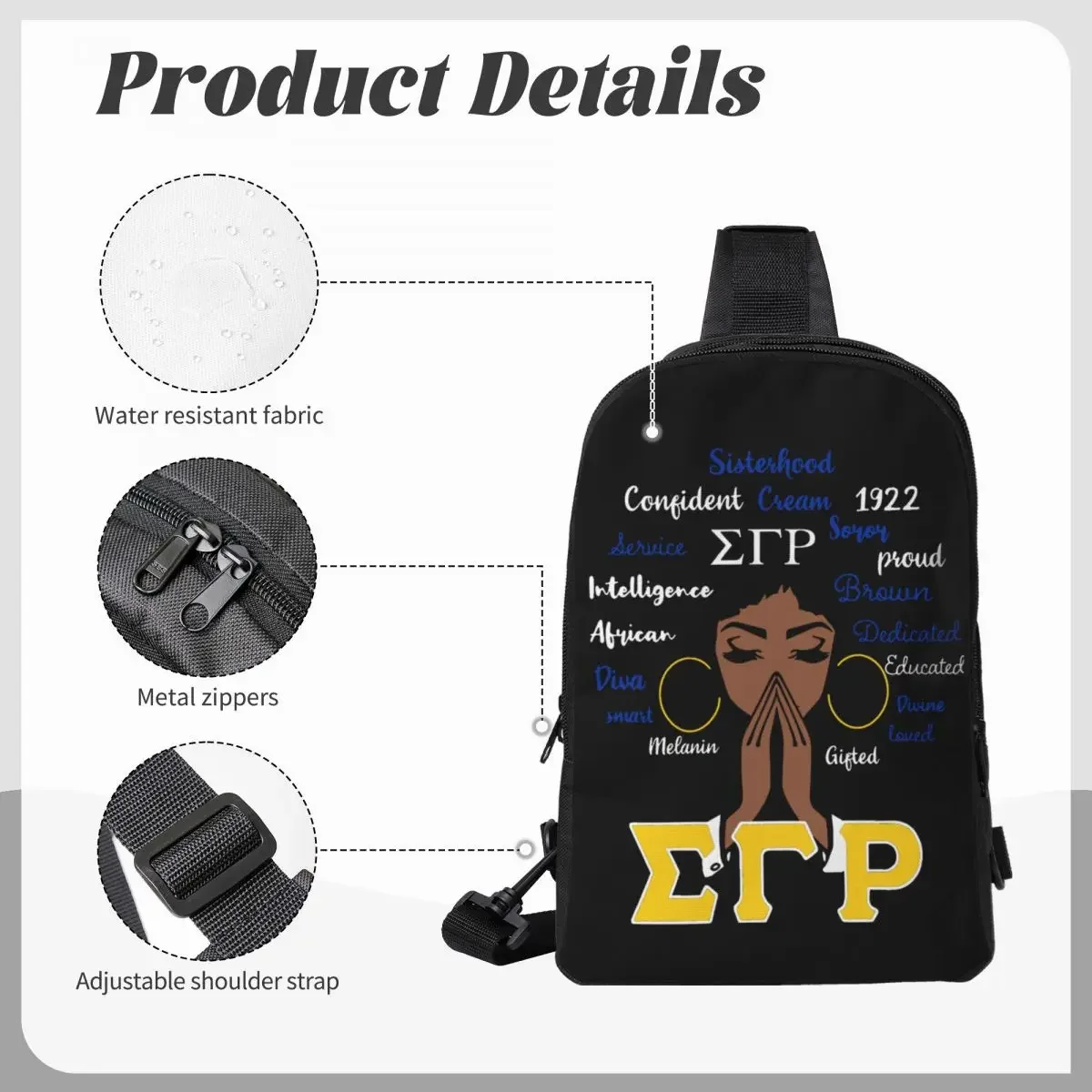 Sigma SGR Gamma Rho Crossbody Sling Backpack Shoulder Sling Chest Bag Adjustable Travel Hiking Daypack Outdoor for Women & Men