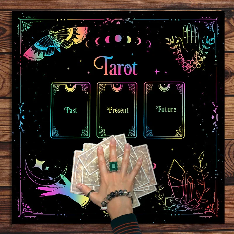 VIKAMA Rainbow Past Present Future Layout Tarot Altar Cloth Witchcraft Mat for Tarot Card Reading Mystical Divination Room