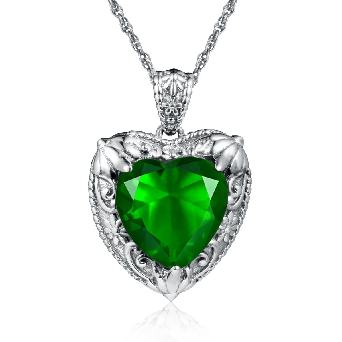 

Victoria Style Green Emerald Heart Necklace For Woman15*15mm Large Gem Pendant Real 925 Silver Luxury Jewelry Fantasy Gifts Sale