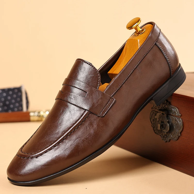 Italian Men High Quality Casual Leather Loafers Casual Business Office Shoes Comfy Outdoor Slip On Flats Fashion Driving Shoes