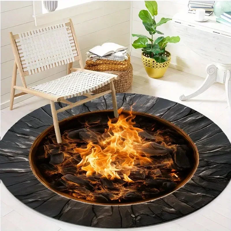 Flame Illusion Circular Rug – Stunning Optical Effect That Mimics Cracked Floor & Stove Design