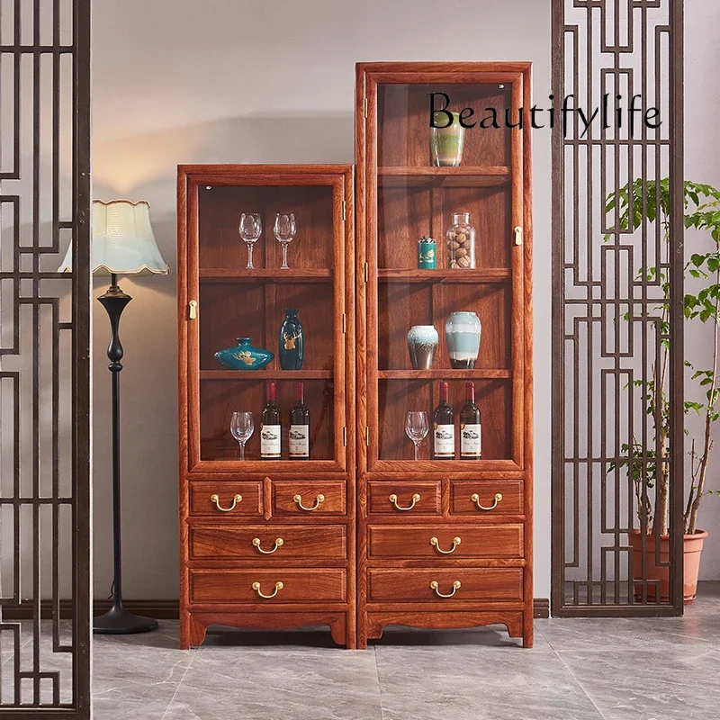 New Chinese Style Pterocarpus Erinaceus Poir. Wine Cabinet Rosewood Display Cabinet Made of Glass Rosewood Multi-Function Locker