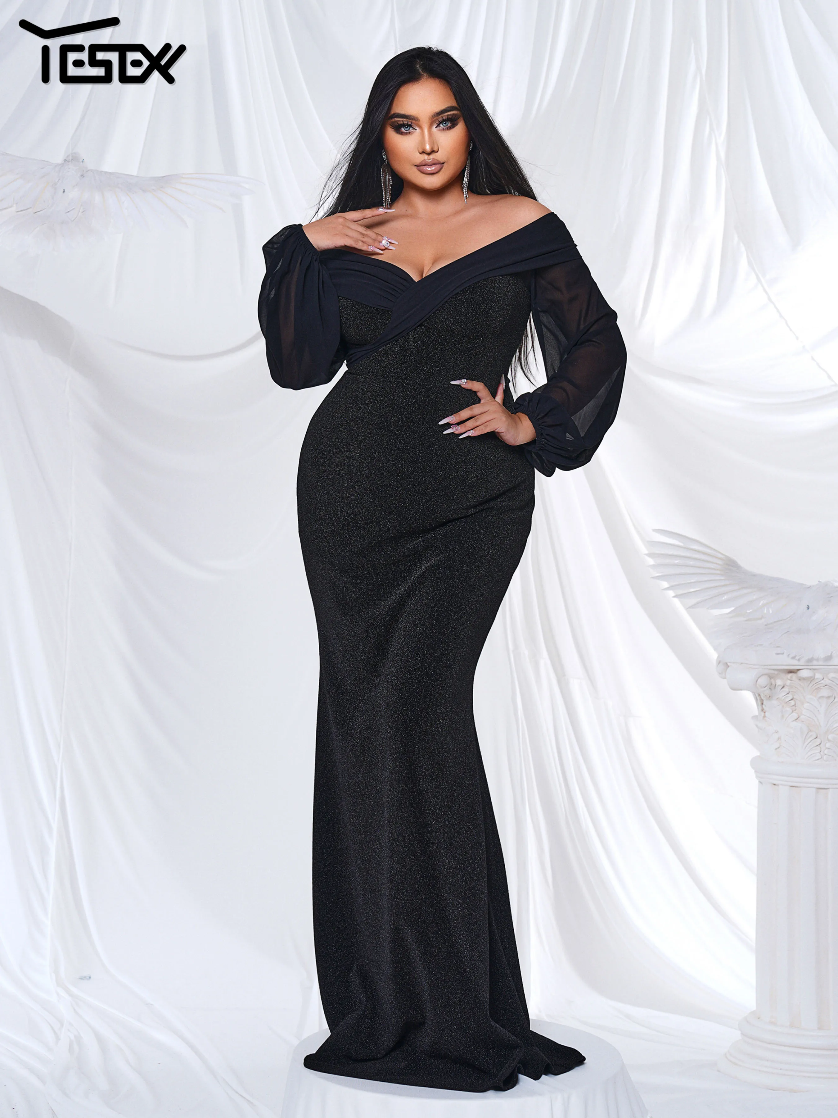 Yesexy Plus Size Elegante Bellissimo abito da chiesa Maniche a lanterna Sirena da sera Matrimonio Compleanno Festa Abiti da cerimonia per occasioni formali