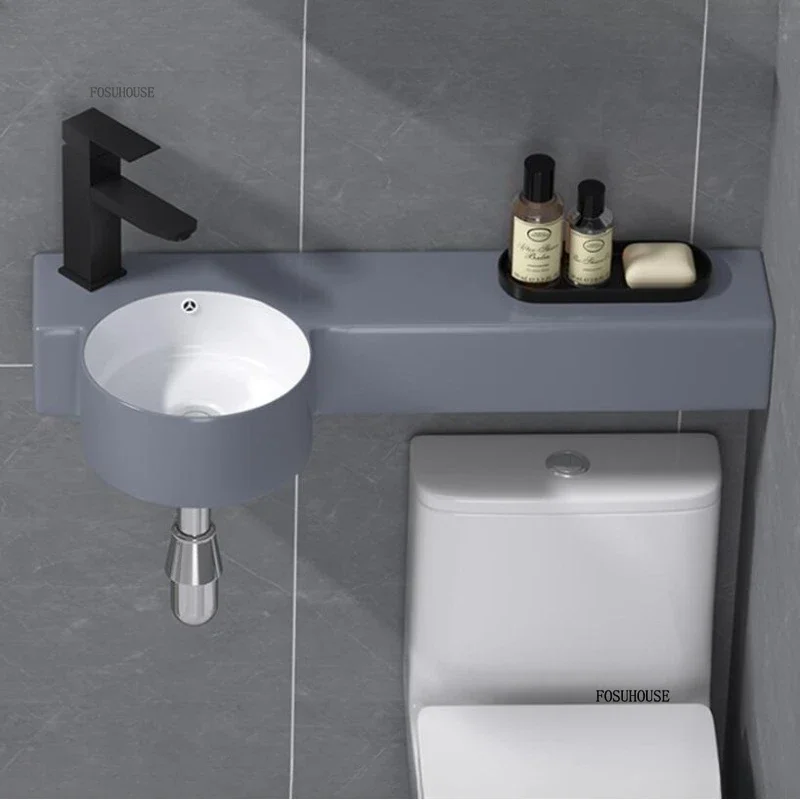 Small Apartment Wall-mounted Bathroom Sinks Ceramic Wash Basin Integrated Countertop Sink Balcony Color Wash Basin s