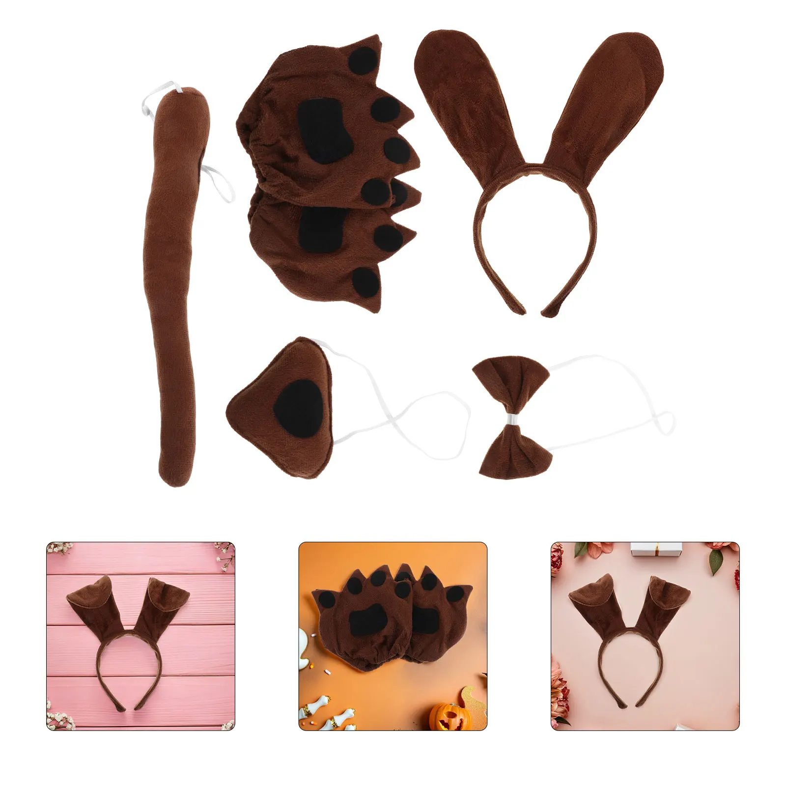 

1 Set s Dog Costume Set Headband Tail Bowtie Nose Gloves Cute Animal Cosplay Accessories Halloween Party Role Play Photo