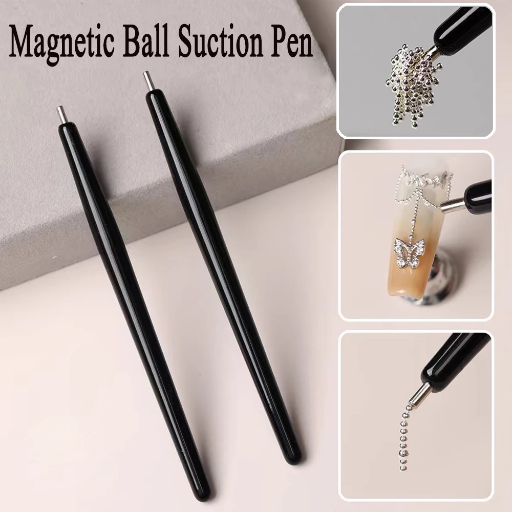 2pcs Black Acrylic Handle Magnetic Pen For Steel Ball Suction, Cat Eye UV Gel Nail Tool Special For Nail Salon Magnetic Pen