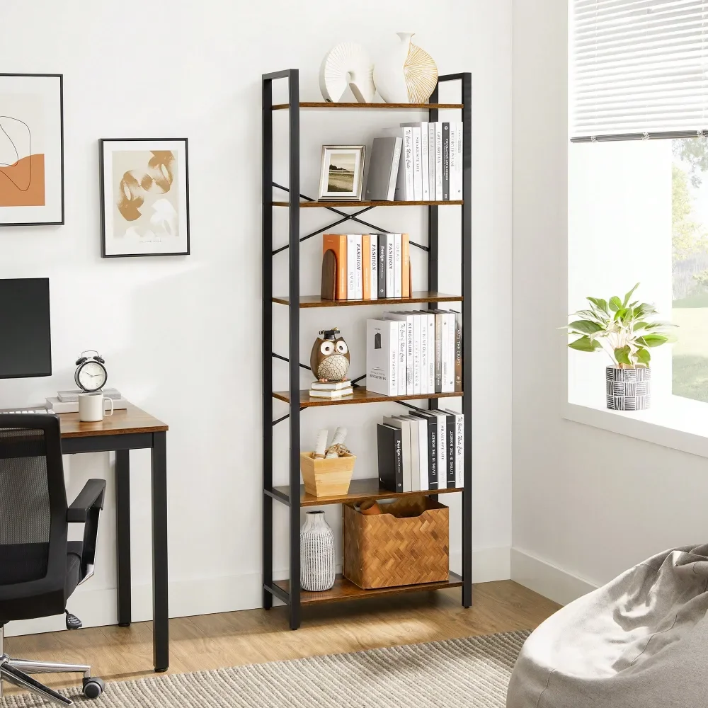 

6Tier Tall Bookshelf, Large Bookcase With Steel Frame, Deep Book Shelf For Living Room, Home Office, Study, 11.8 X 26 X 73.2 In