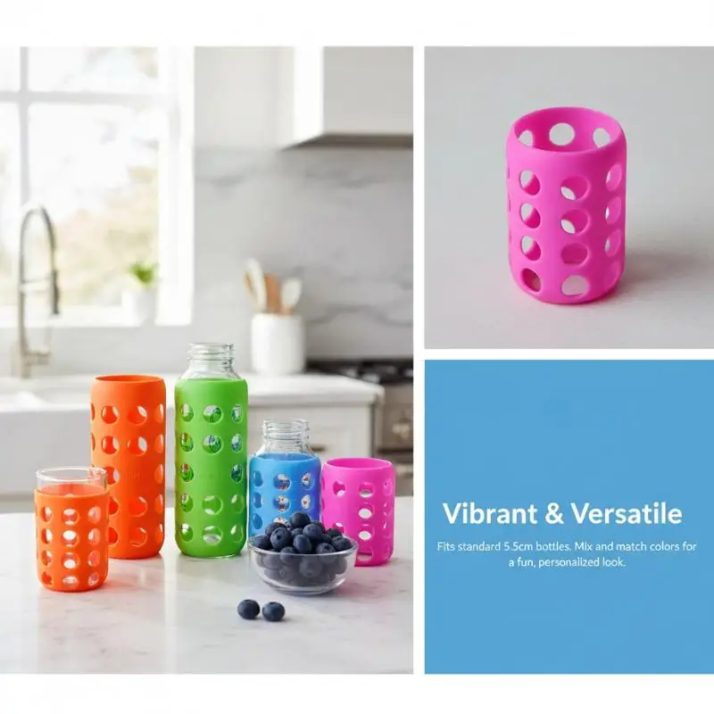 Silicone Water Bottle Cover Fits 350ml 500ml Hollow Design Anti Scalding Protective Sleeve for Outdoor Sports Travel