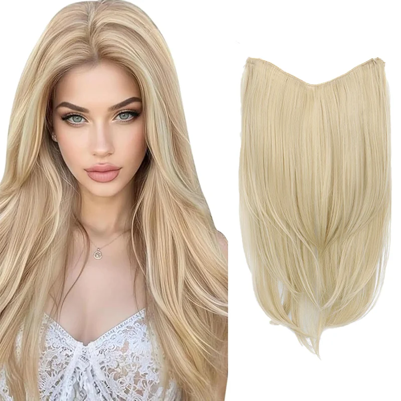 

22 inch Synthetic One-Piece Hair Extensions | Inward-Curled Ends | BB Clips Easy Wear, No Damage | Instant Volume & Length