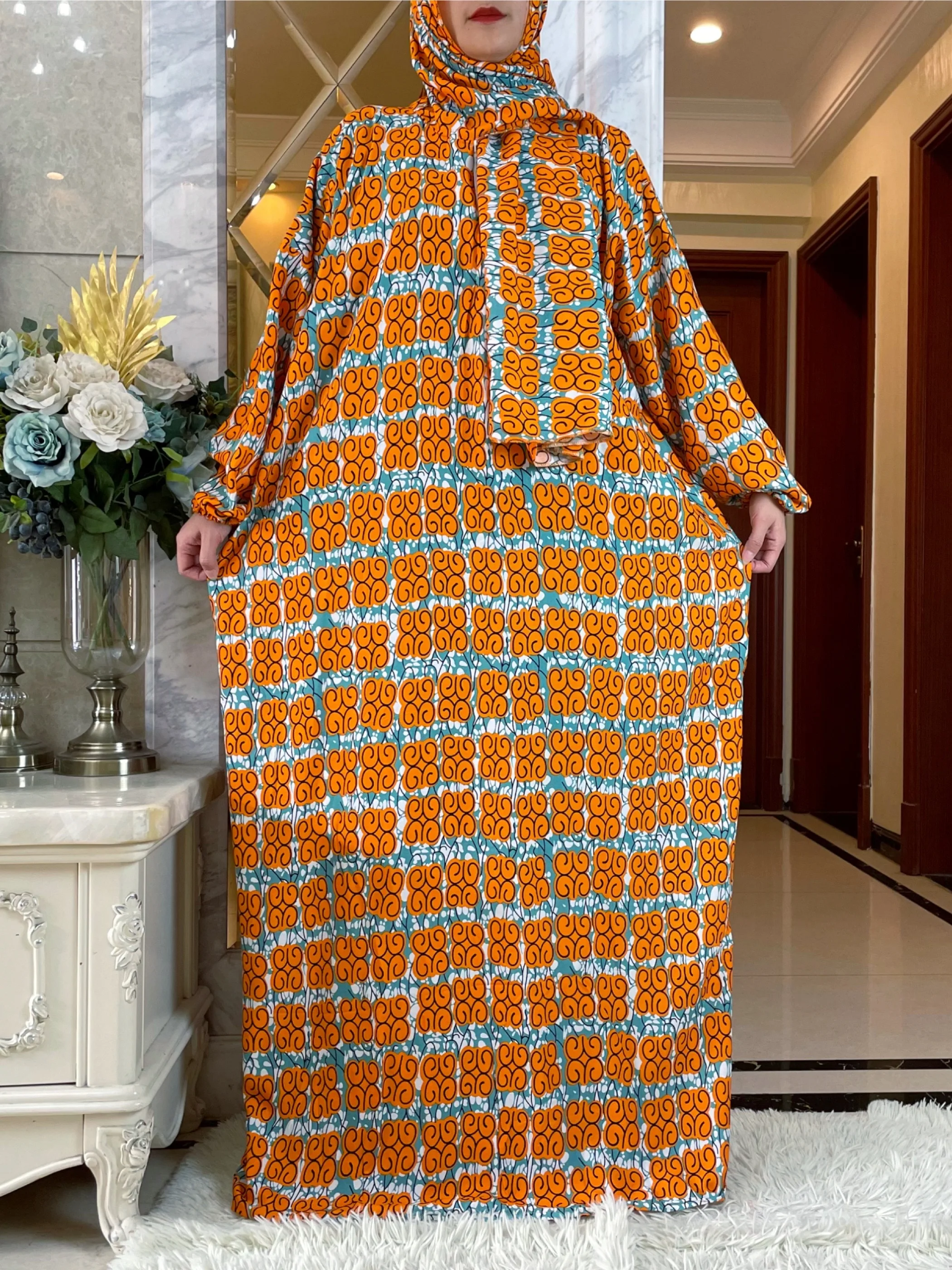 Abaya de algodão de manga comprida muçulmana para mulheres, oração do Ramadã, vestido peru, veste feminina do Oriente Médio, vestido floral africano