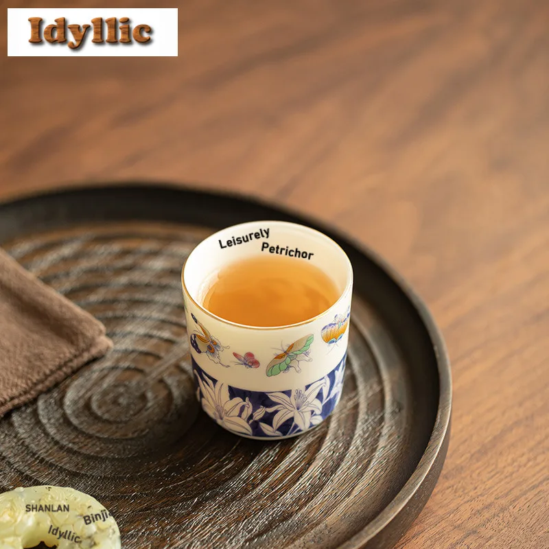 120ml Blue And White Butterfly Dance Lily Teacup Retro Tea Bowl Single Cups Tea-tasting Fragrance Cup Chazhan Master Cups Teaset
