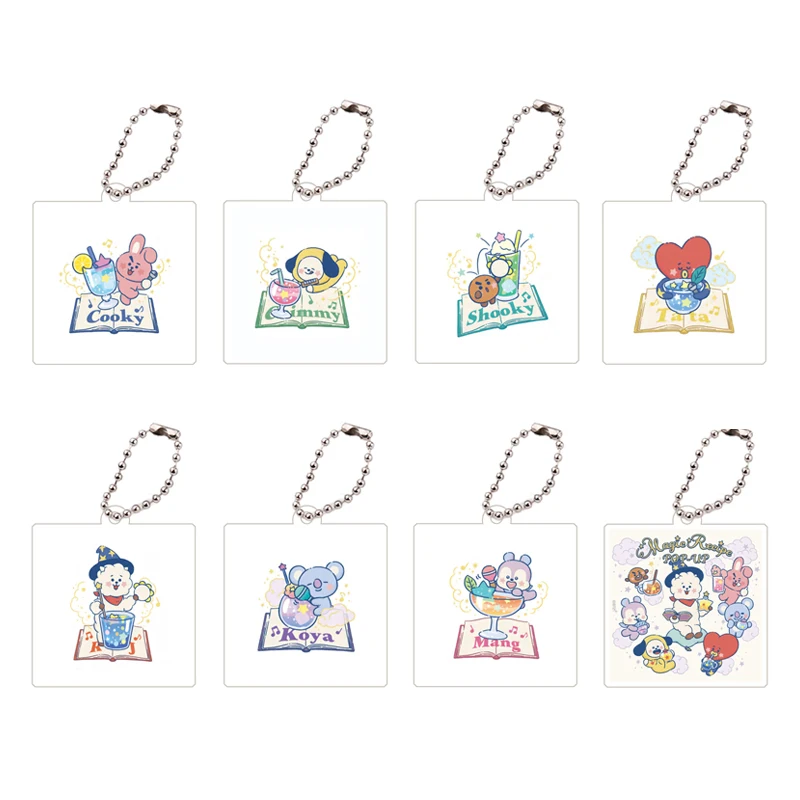 Bt21 Keychain Animation Peripheral Kawaii Koya Rj Keychain Square Shooky Cooky Acrylic Diy Accessories Toys Girlfriend Gift