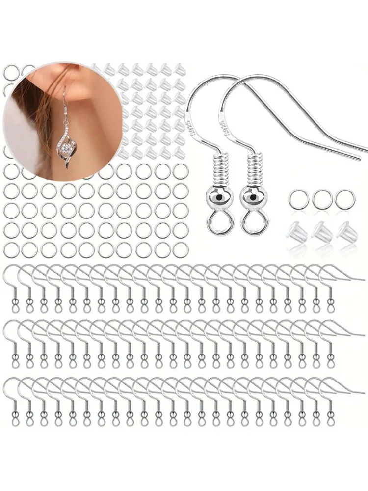 925 Silber Ohrringhaken für die Schmuckherstellung, 300 Stück DIY hypoallergene Goldohrringzubehör mit Biegeringen, Ohrring-Verschlüsse-Set