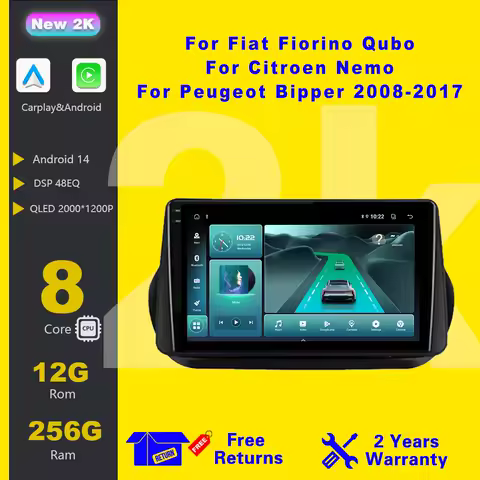 Android 14 For Fiat Fiorino Qubo For Citroen Nemo For Peugeot Bipper 2008 - 2017 Carplay radio Multimedia Player 2 DIN