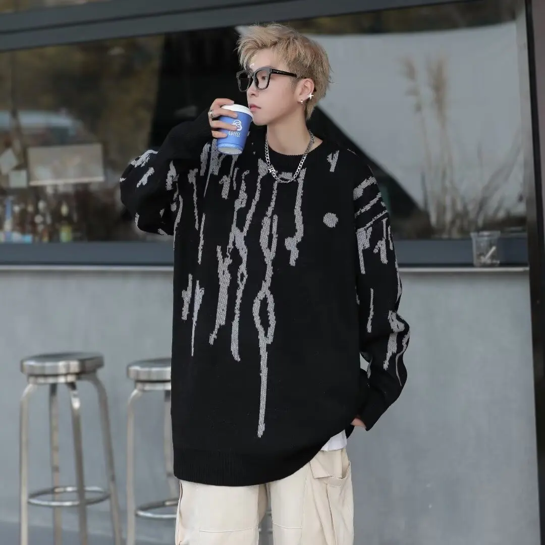 

Свободный крой, мужской трикотаж, повседневный уличный свитер, осень-зима, большой размер 250, свитер в стиле ретро, полиэфирное волокно