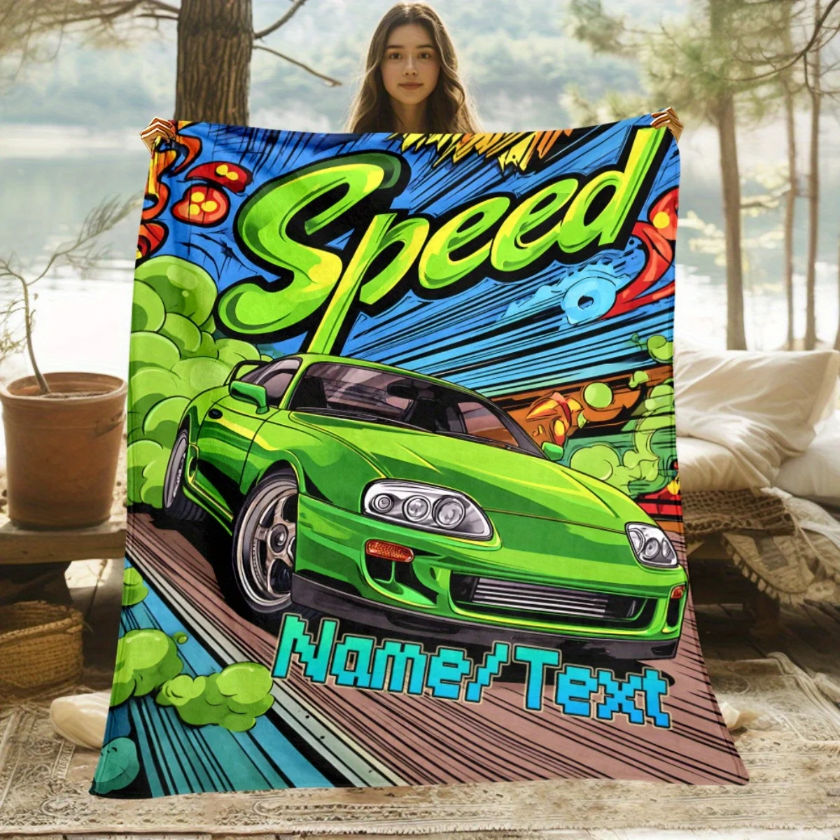 قطعة واحدة من بطانية سيارة السباق المخصصة - اسم/نص مخصص، رمي من الفلانيل خفيف الوزن مع تصميم نص سريع - دافئ ناعم لجميع المواسم #3