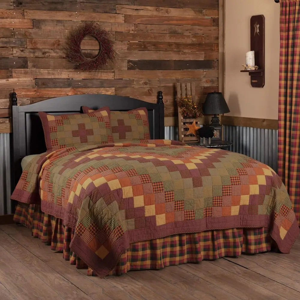 

Heritage Farms 3 Piece California King Quilt Set Primitive Country Patchwork Design, Burgundy
