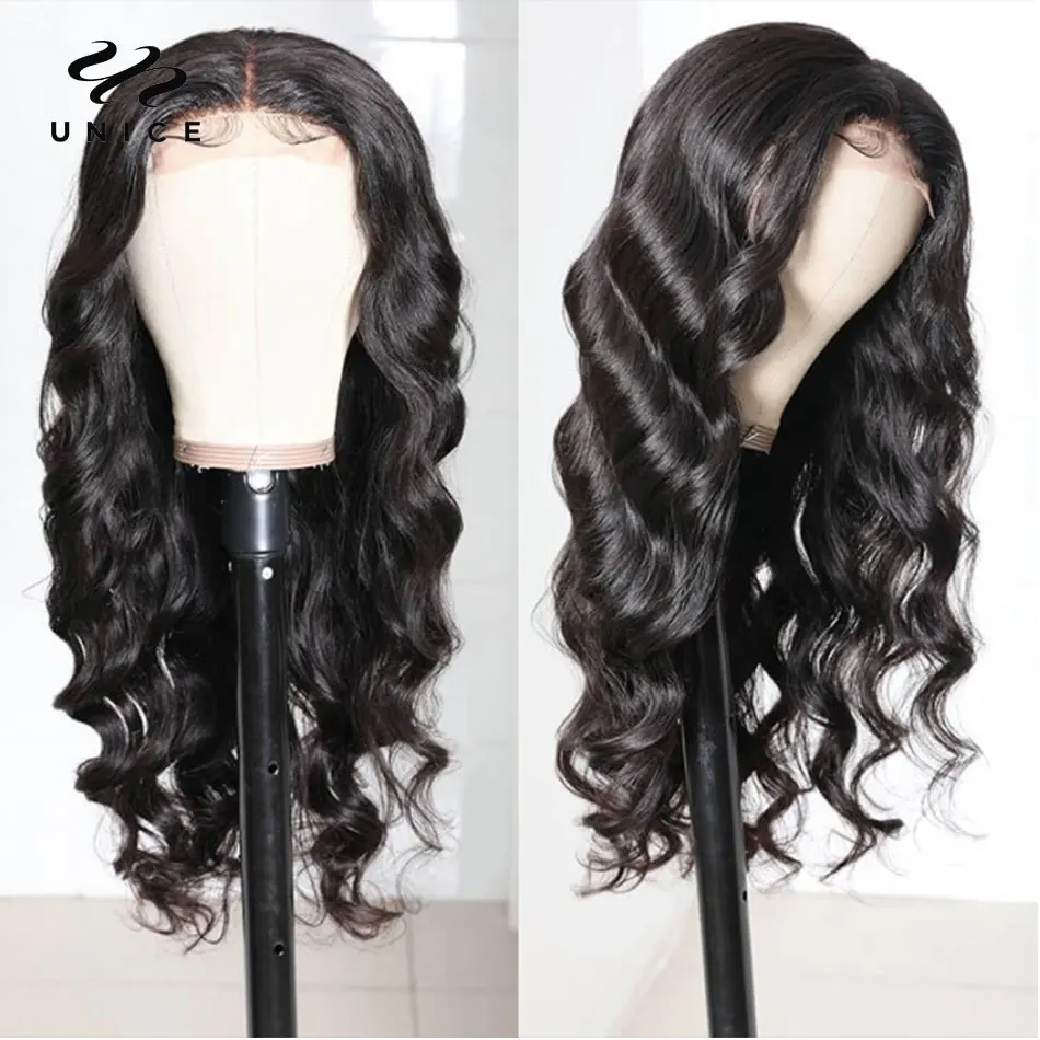 Unice Hair Body Wave 4x4 Lace Closure Wig Natural Color 100% Human Hair Lace Front Wigs 150% Density