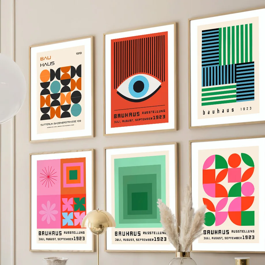 Colorful Modernism Exhibition Canvas Print Vintage Bauhaus Lines Geometry Painting Wall Art Posters For Living Room Home Decor